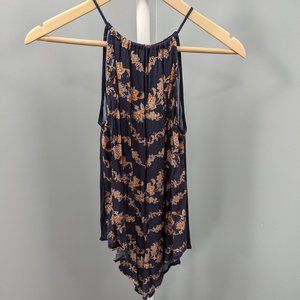 Maurices Navy Floral Hanky Hem Halter Tank Top, S